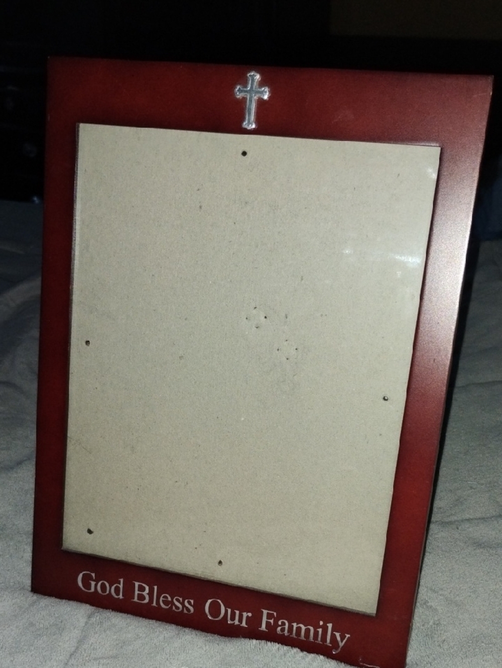 God Bless Our Family Red Wood Photo Frame with Cross